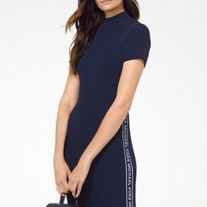 Michael Kors Logo Tape Ribbed Knit Dress